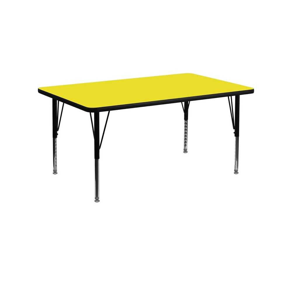 30''W x 60''L Rectangular Yellow HP Laminate Activity Table - Height Adjustable Short Legs