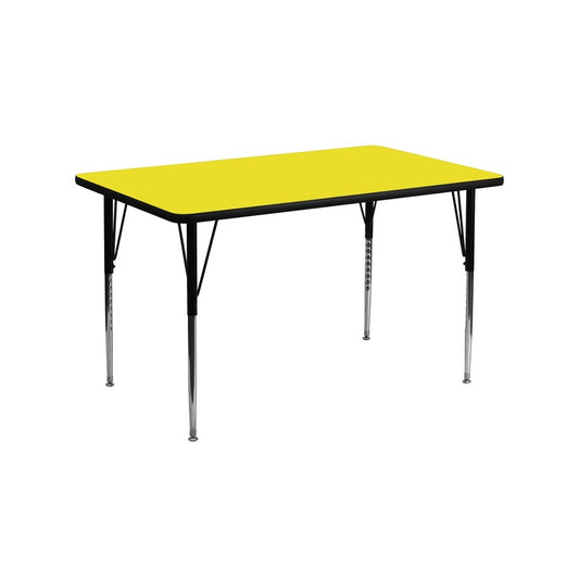 30''W x 60''L Rectangular Yellow HP Laminate Activity Table - Standard Height Adjustable Legs