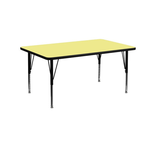 30''W x 60''L Rectangular Yellow Thermal Laminate Activity Table - Height Adjustable Short Legs