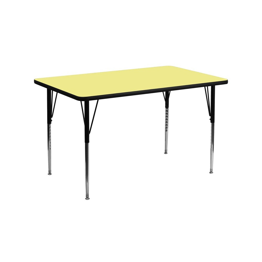 30''W x 60''L Rectangular Yellow Thermal Laminate Activity Table - Standard Height Adjustable Legs