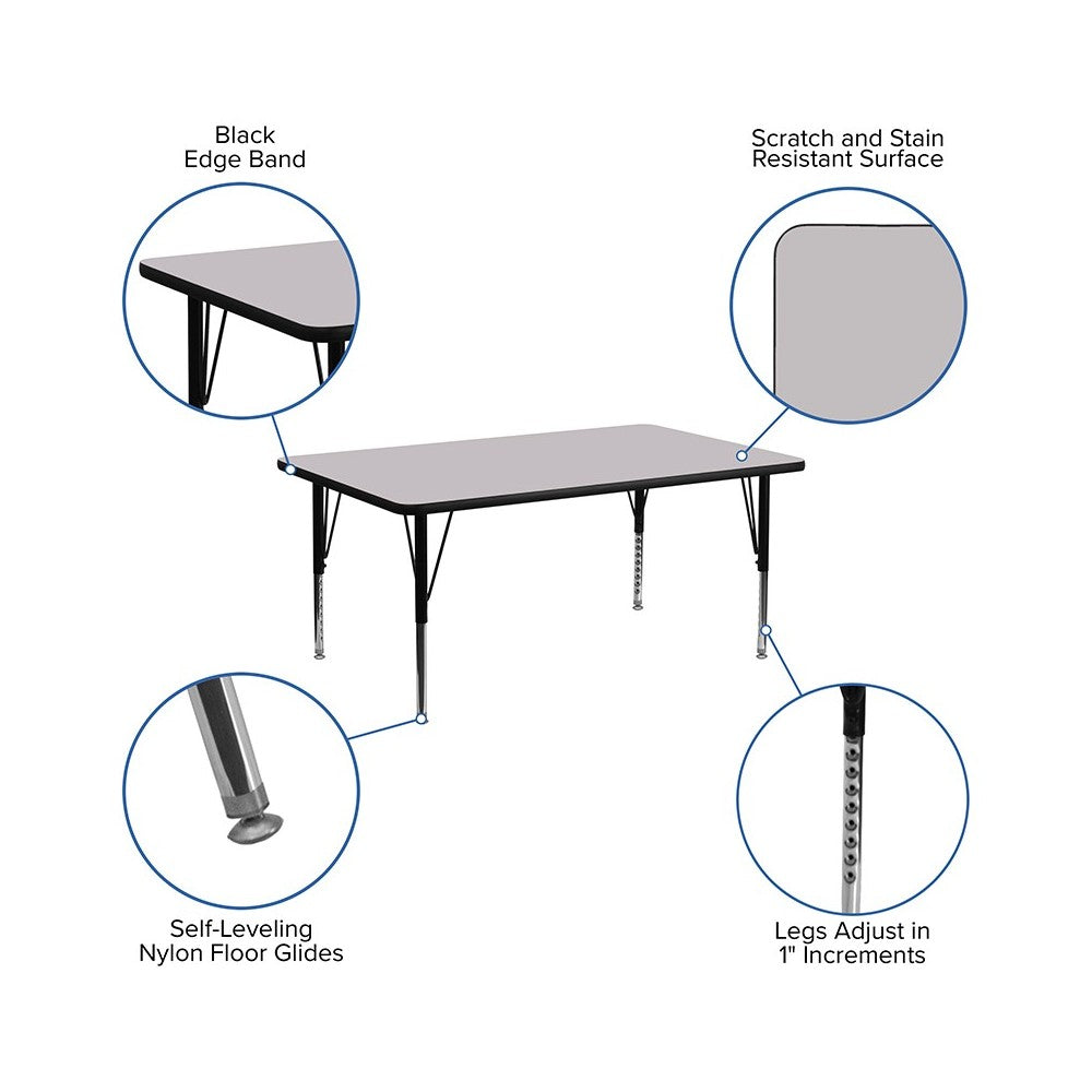 30''W x 72''L Rectangular Gray Thermal Laminate Activity Table - Height Adjustable Short Legs