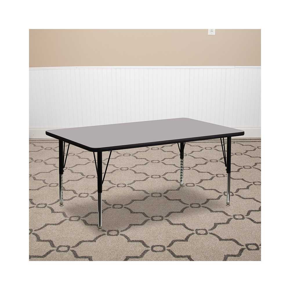 30''W x 72''L Rectangular Gray Thermal Laminate Activity Table - Height Adjustable Short Legs