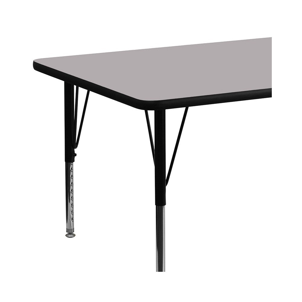 30''W x 72''L Rectangular Gray Thermal Laminate Activity Table - Height Adjustable Short Legs