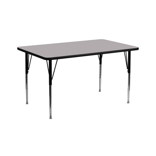 30''W x 72''L Rectangular Gray Thermal Laminate Activity Table - Standard Height Adjustable Legs