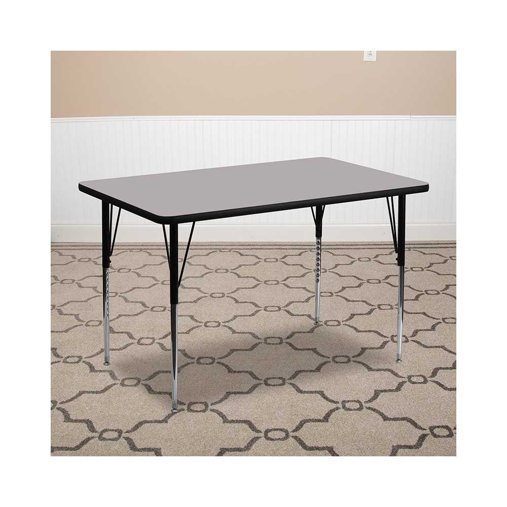 30''W x 72''L Rectangular Gray Thermal Laminate Activity Table - Standard Height Adjustable Legs