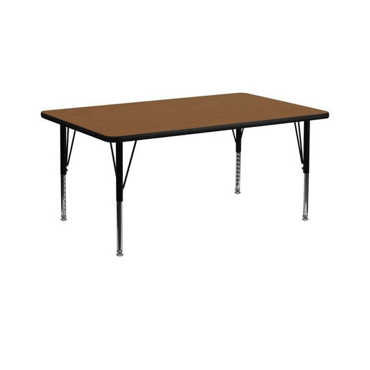 30''W x 72''L Rectangular Oak HP Laminate Activity Table - Height Adjustable Short Legs