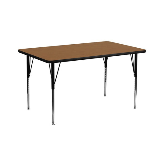 30''W x 72''L Rectangular Oak Thermal Laminate Activity Table - Standard Height Adjustable Legs