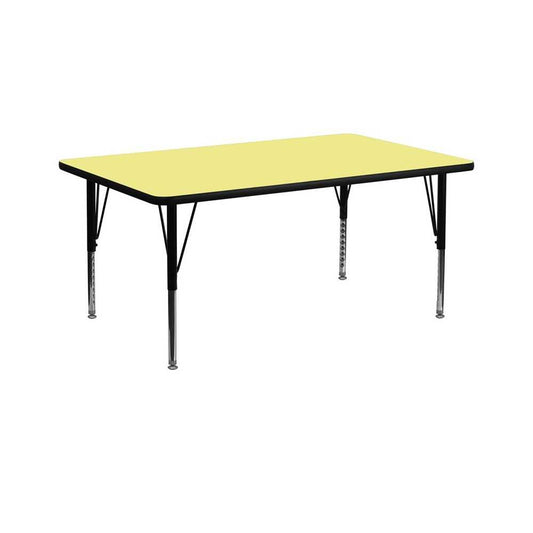 30''W x 72''L Rectangular Yellow Thermal Laminate Activity Table - Height Adjustable Short Legs