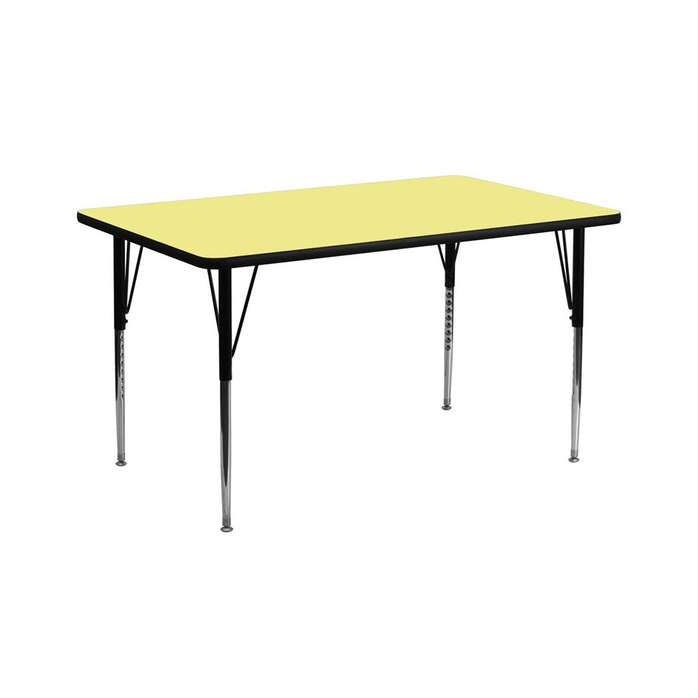 30''W x 72''L Rectangular Yellow Thermal Laminate Activity Table - Standard Height Adjustable Legs