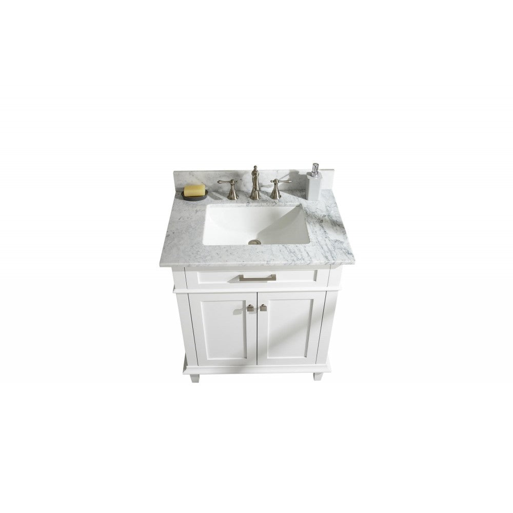 30" White Finish Sink Vanity Cabinet With Carrara White Top