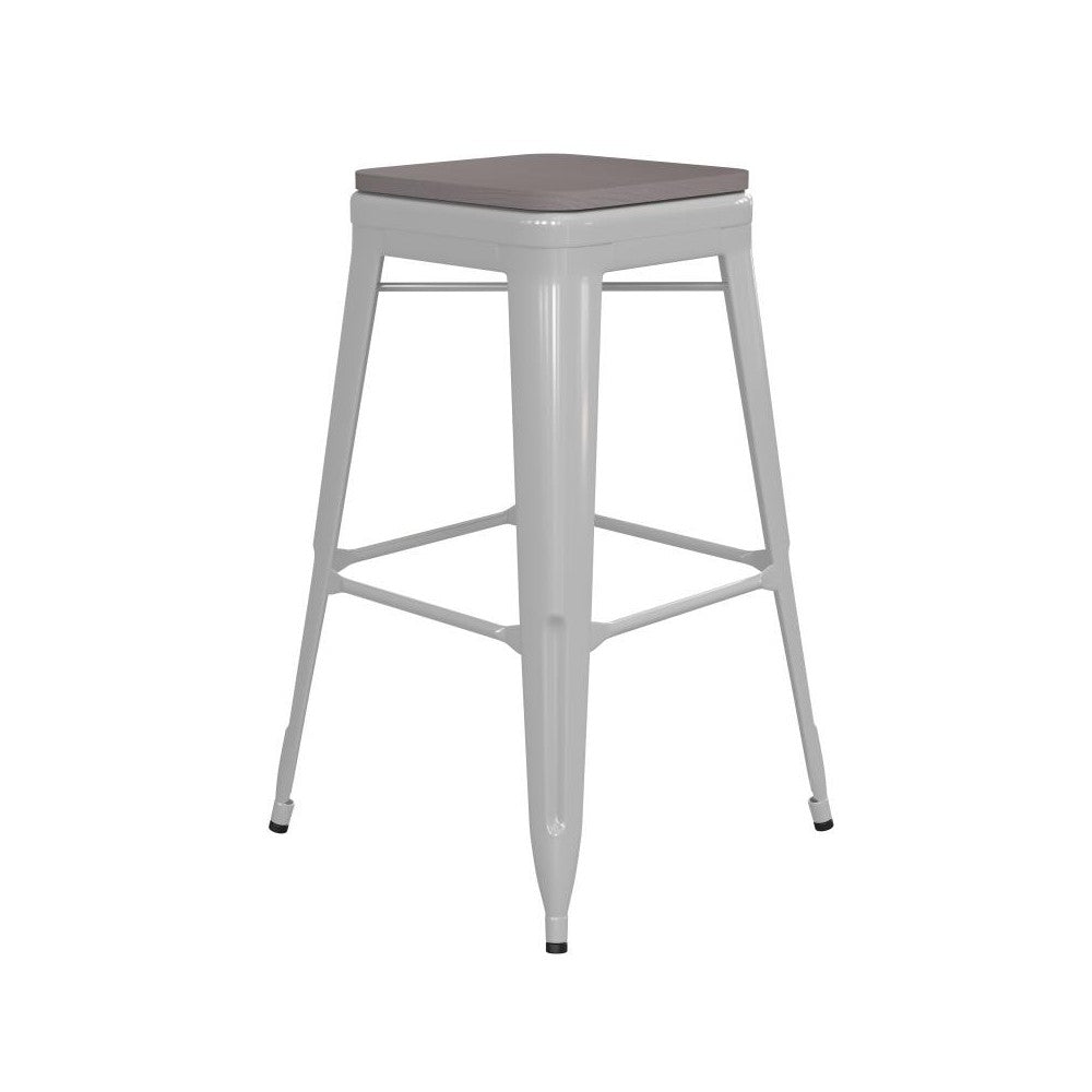 30" White Stool-Gray Seat