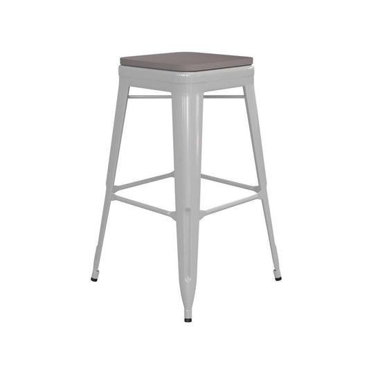 30" White Stool-Gray Seat