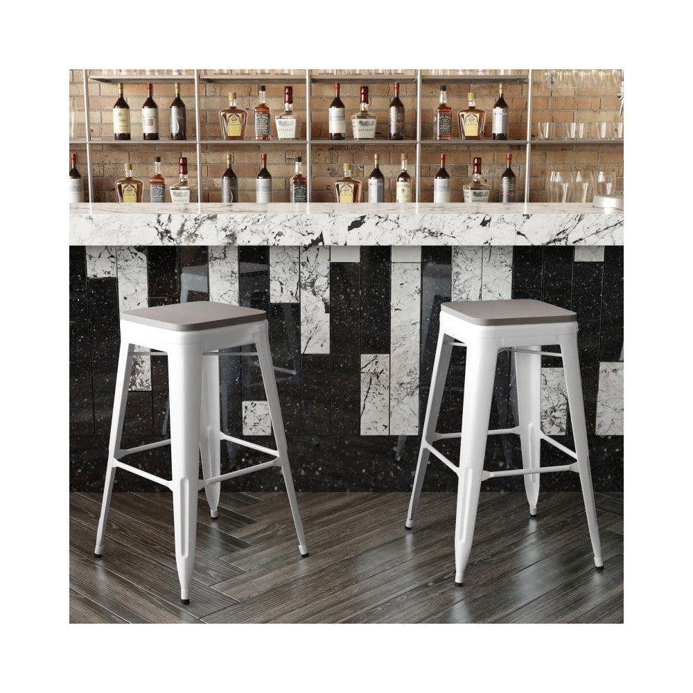 30" White Stool-Gray Seat