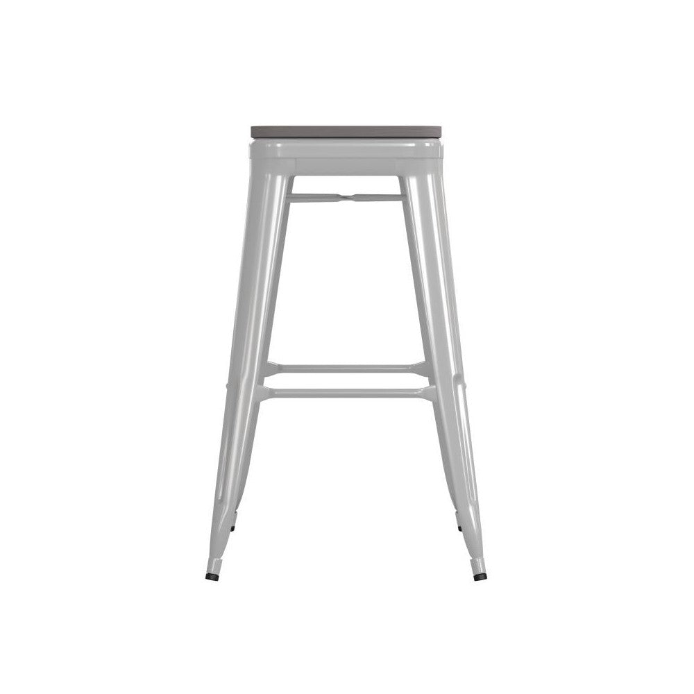 30" White Stool-Gray Seat