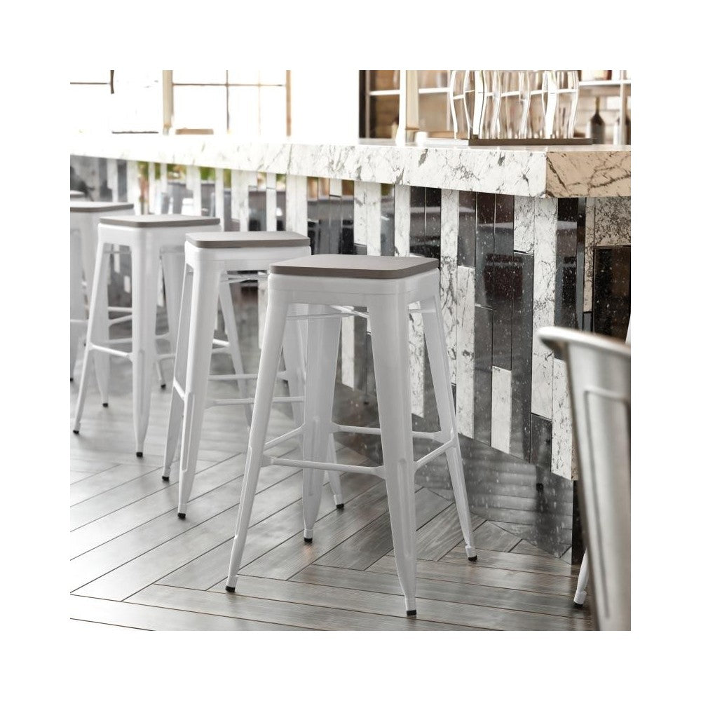 30" White Stool-Gray Seat