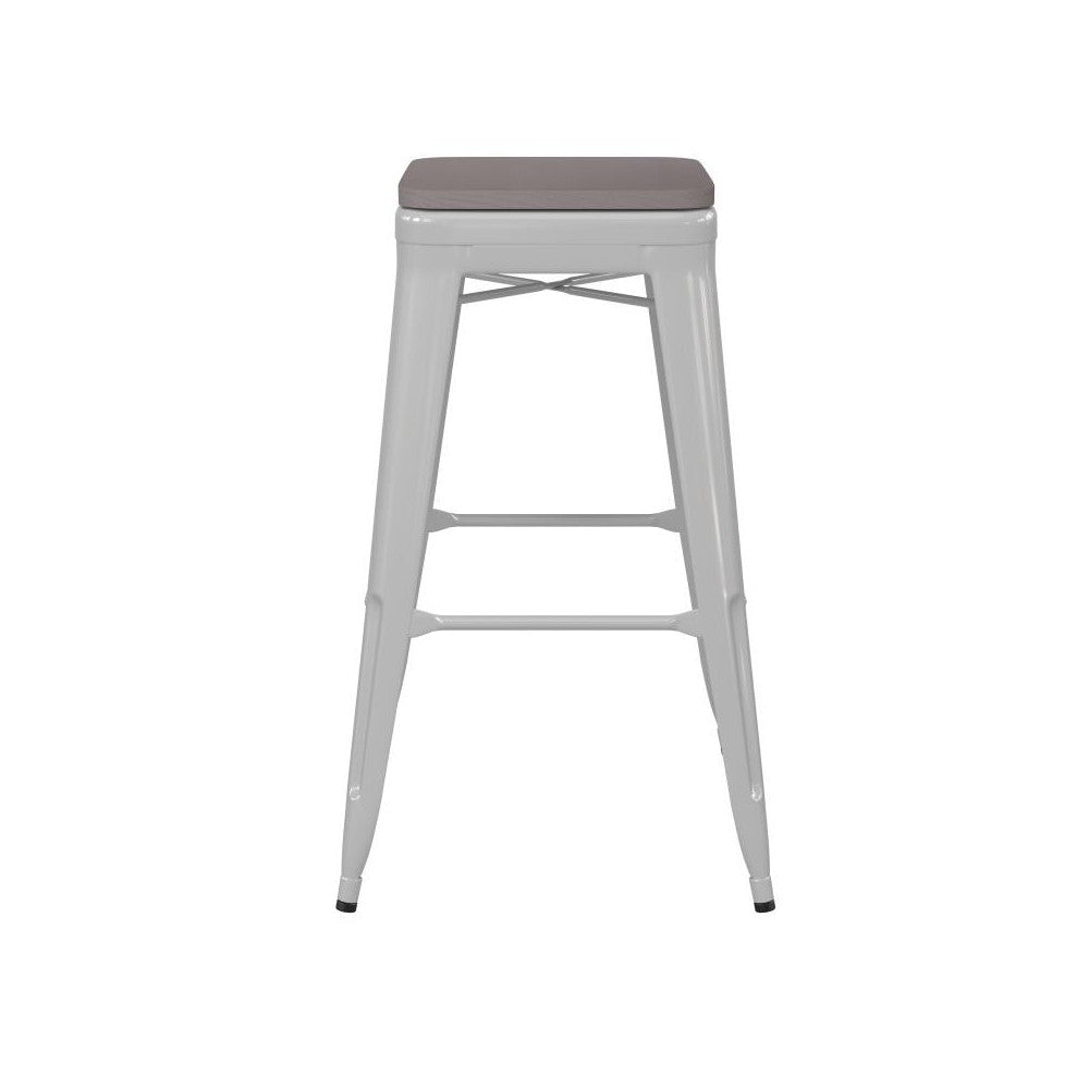 30" White Stool-Gray Seat