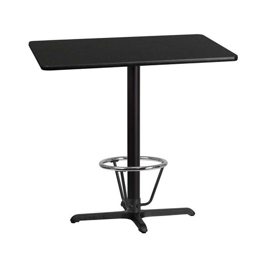 30'' x 42'' Rectangular Black Laminate Table Top with 23.5'' x 29.5'' Bar Height Table Base and Foot Ring