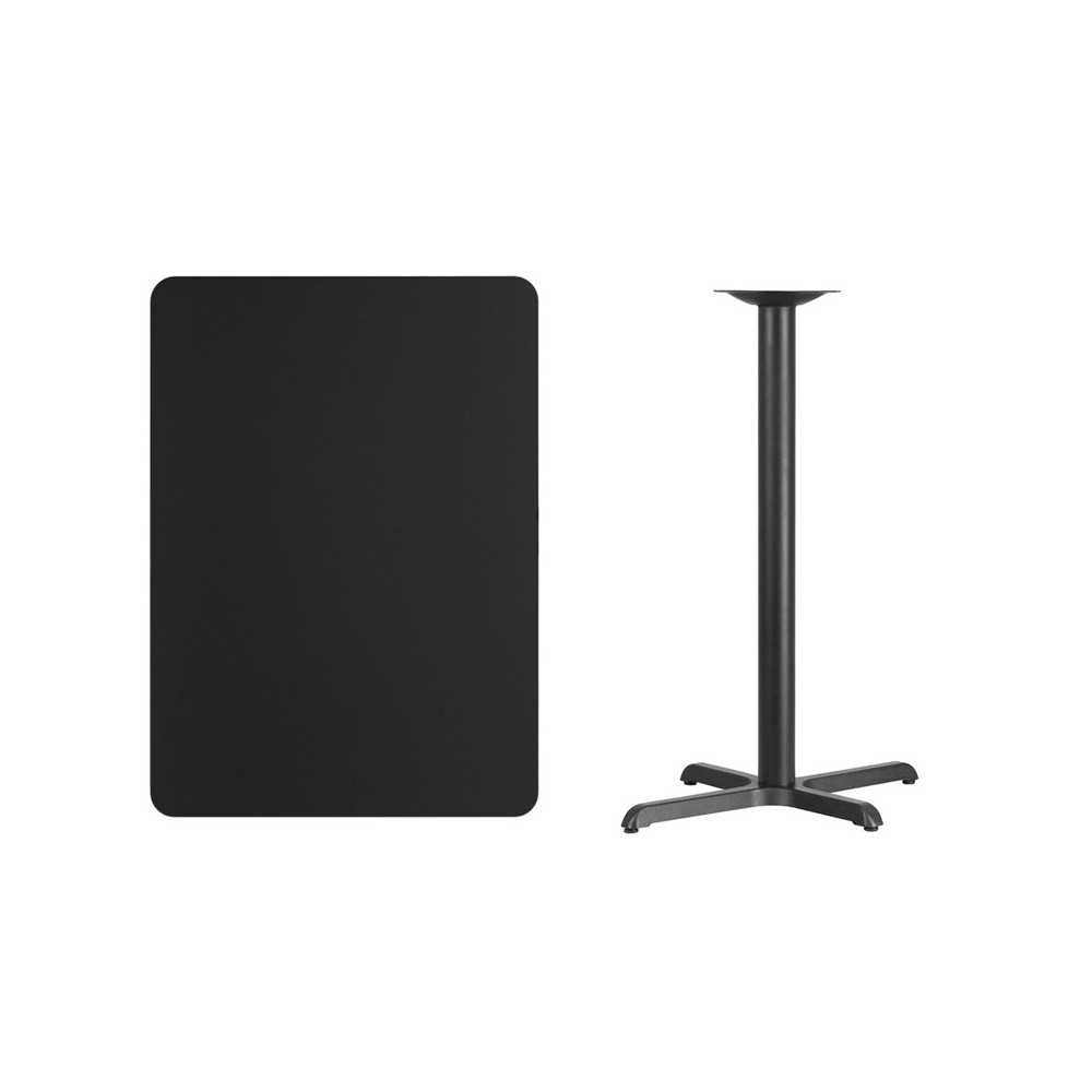 30'' x 42'' Rectangular Black Laminate Table Top with 23.5'' x 29.5'' Bar Height Table Base