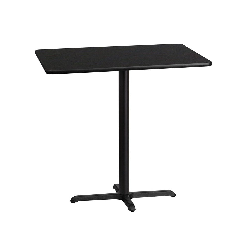 30'' x 42'' Rectangular Black Laminate Table Top with 23.5'' x 29.5'' Bar Height Table Base