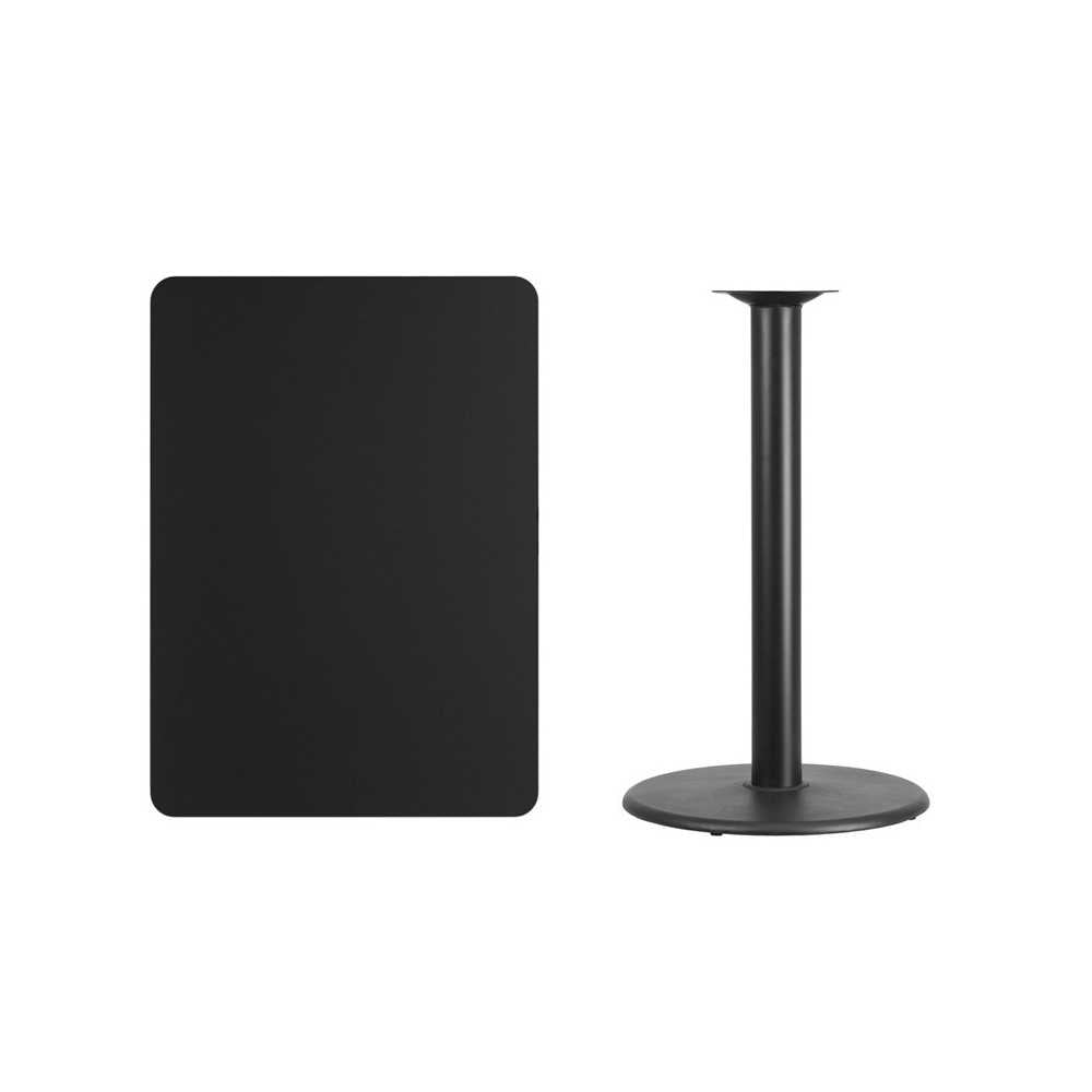 30'' x 42'' Rectangular Black Laminate Table Top with 24'' Round Bar Height Table Base