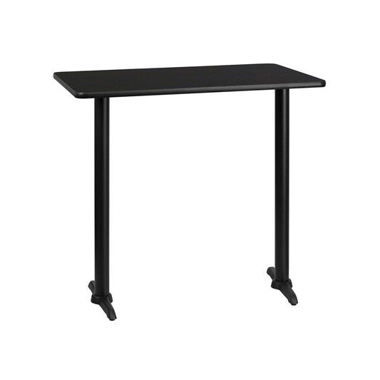 30'' x 42'' Rectangular Black Laminate Table Top with 5'' x 22'' Bar Height Table Bases