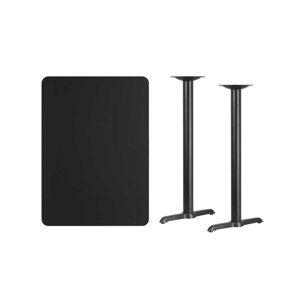 30'' x 42'' Rectangular Black Laminate Table Top with 5'' x 22'' Bar Height Table Bases