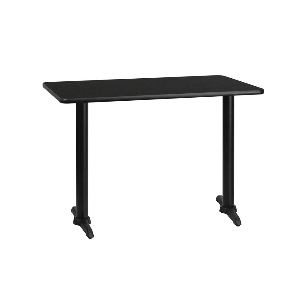 30'' x 42'' Rectangular Black Laminate Table Top with 5'' x 22'' Table Height Bases