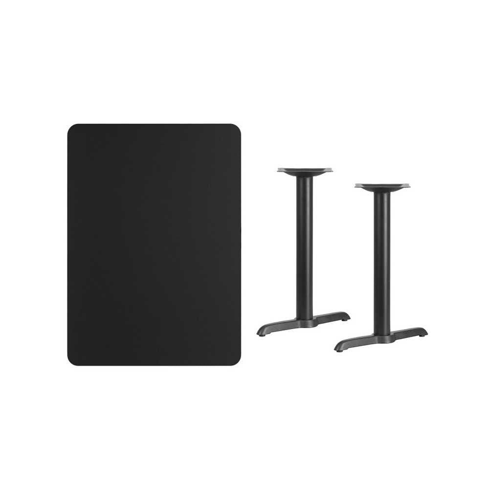 30'' x 42'' Rectangular Black Laminate Table Top with 5'' x 22'' Table Height Bases