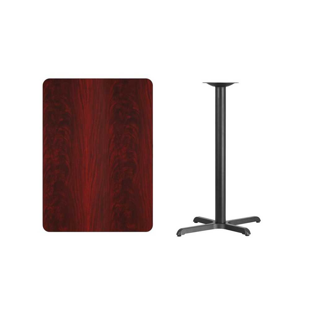 30'' x 42'' Rectangular Mahogany Laminate Table Top with 23.5'' x 29.5'' Bar Height Table Base