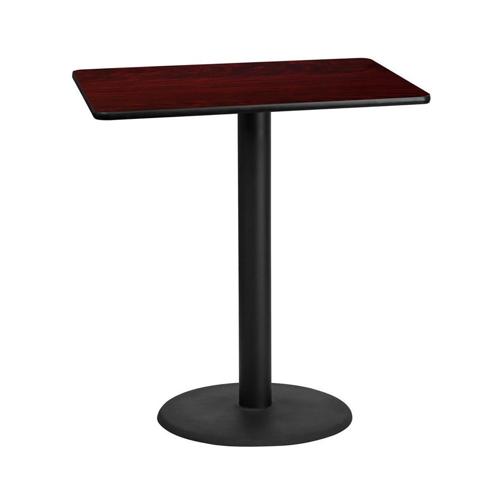 30'' x 42'' Rectangular Mahogany Laminate Table Top with 24'' Round Bar Height Table Base