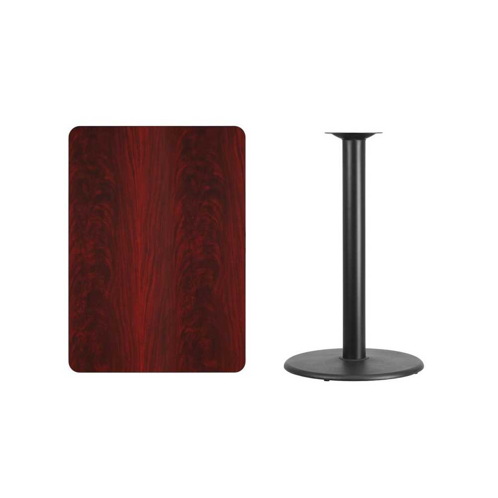 30'' x 42'' Rectangular Mahogany Laminate Table Top with 24'' Round Bar Height Table Base