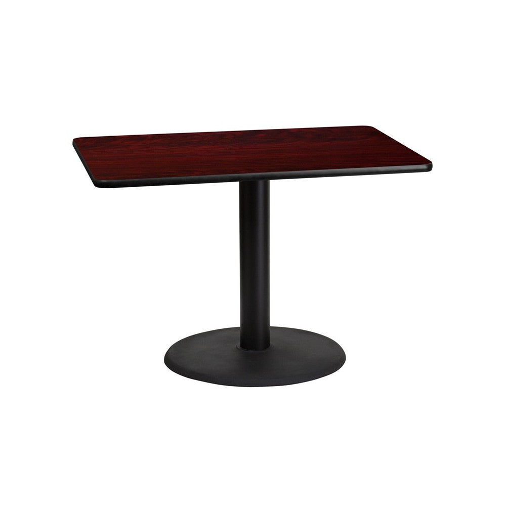 30'' x 42'' Rectangular Mahogany Laminate Table Top with 24'' Round Table Height Base