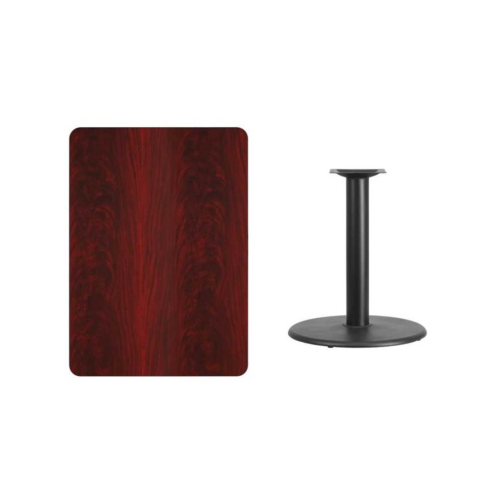 30'' x 42'' Rectangular Mahogany Laminate Table Top with 24'' Round Table Height Base