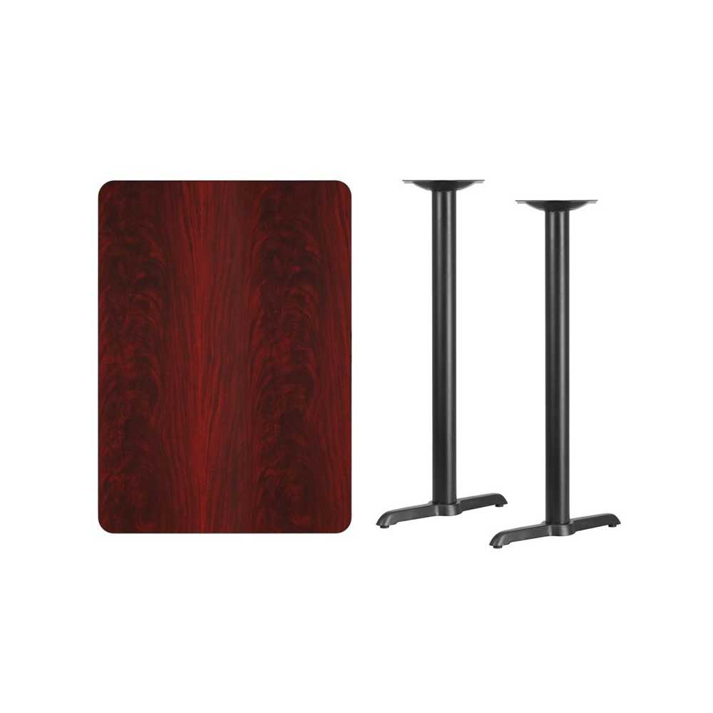 30'' x 42'' Rectangular Mahogany Laminate Table Top with 5'' x 22'' Bar Height Table Bases