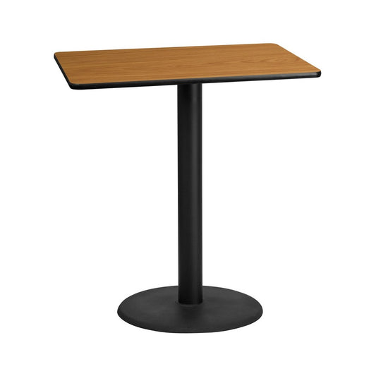 30'' x 42'' Rectangular Natural Laminate Table Top with 24'' Round Bar Height Table Base