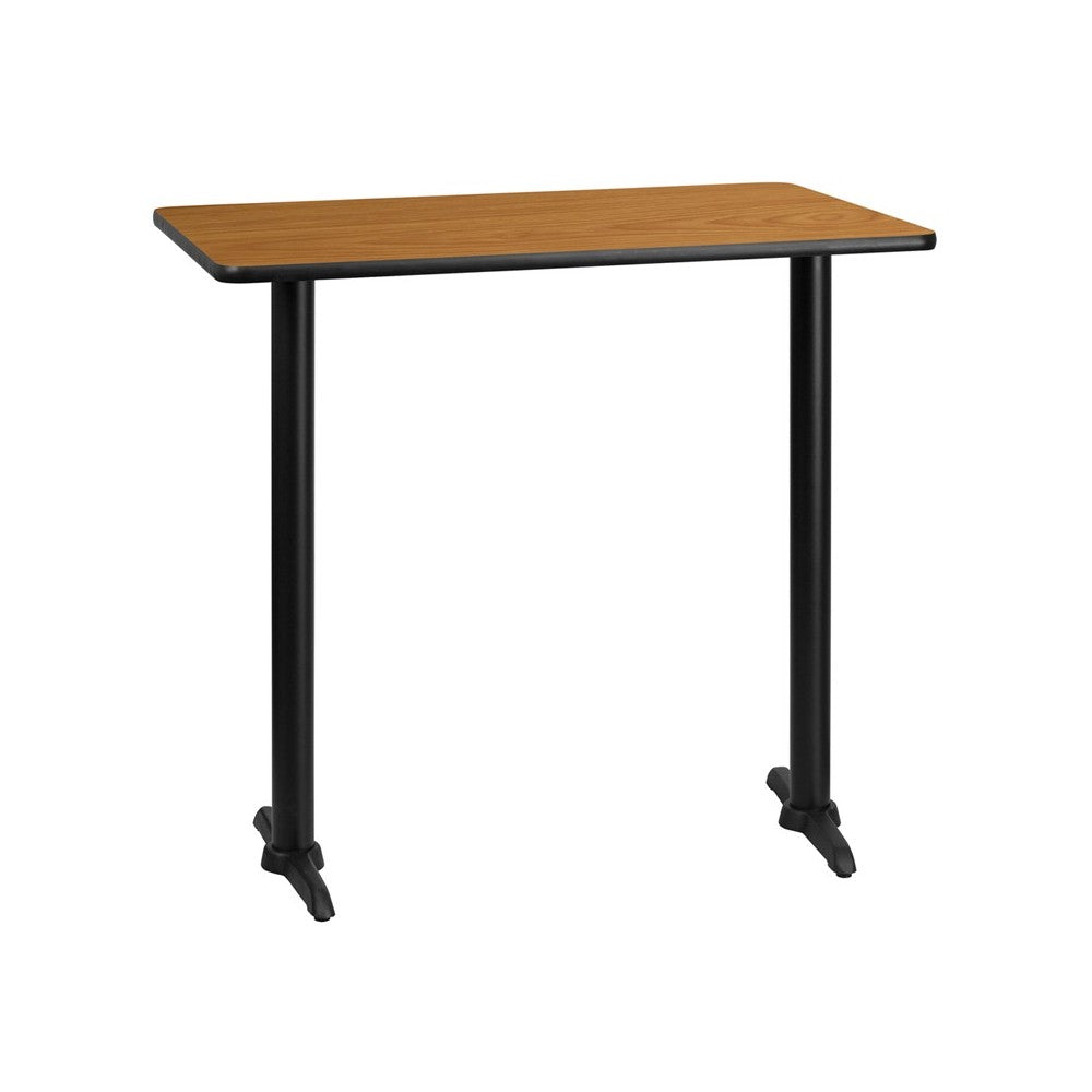 30'' x 42'' Rectangular Natural Laminate Table Top with 5'' x 22'' Bar Height Table Bases