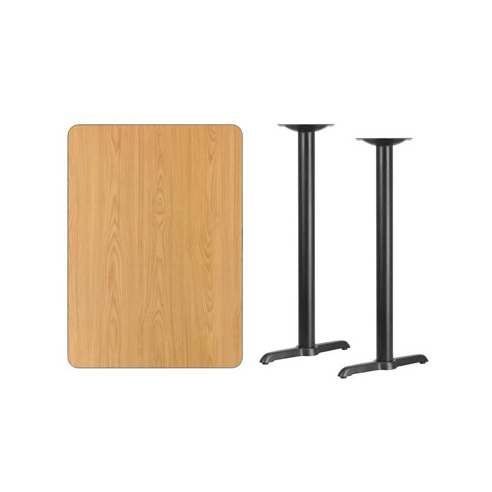 30'' x 42'' Rectangular Natural Laminate Table Top with 5'' x 22'' Bar Height Table Bases