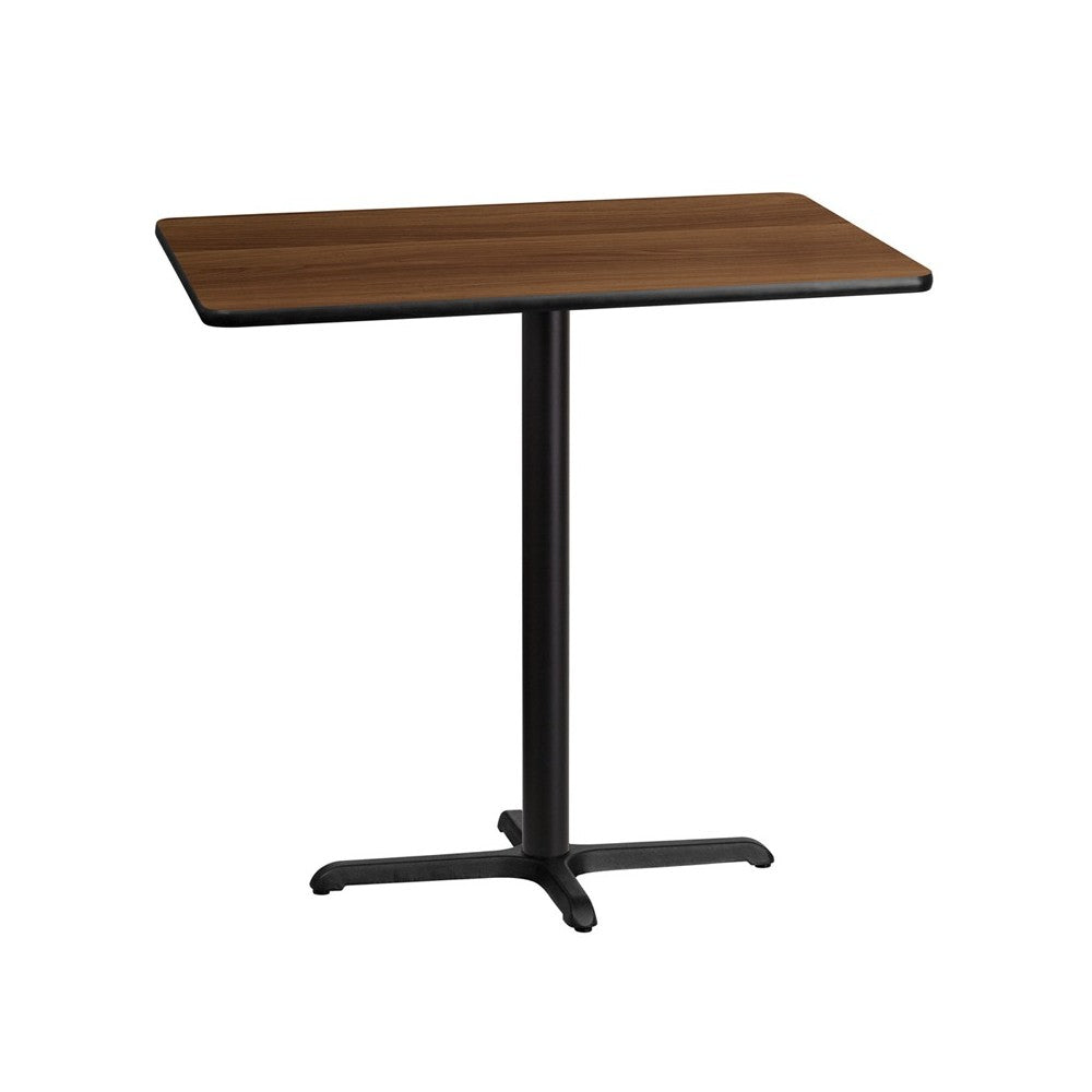 30'' x 42'' Rectangular Walnut Laminate Table Top with 23.5'' x 29.5'' Bar Height Table Base