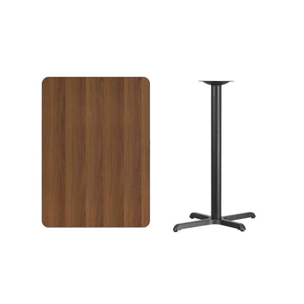 30'' x 42'' Rectangular Walnut Laminate Table Top with 23.5'' x 29.5'' Bar Height Table Base