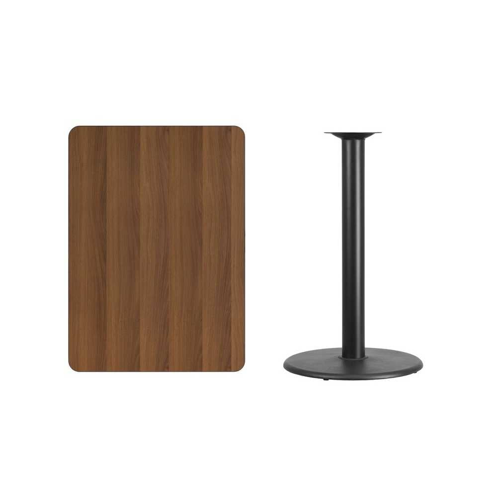 30'' x 42'' Rectangular Walnut Laminate Table Top with 24'' Round Bar Height Table Base