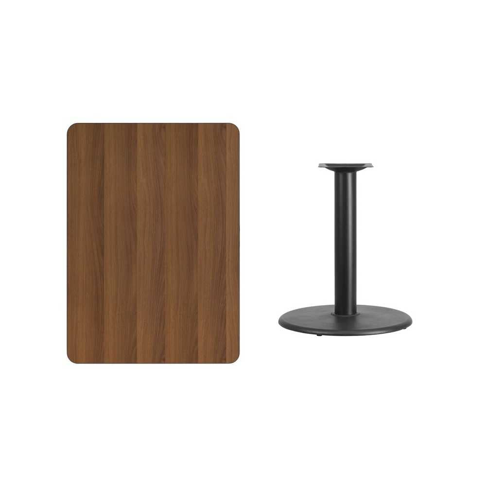 30'' x 42'' Rectangular Walnut Laminate Table Top with 24'' Round Table Height Base