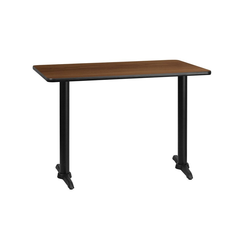 30'' x 42'' Rectangular Walnut Laminate Table Top with 5'' x 22'' Table Height Bases