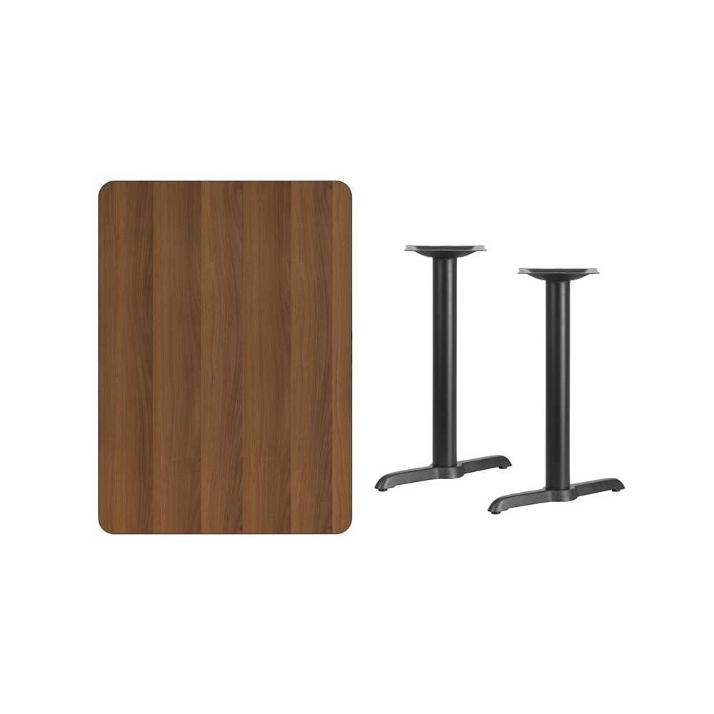 30'' x 42'' Rectangular Walnut Laminate Table Top with 5'' x 22'' Table Height Bases