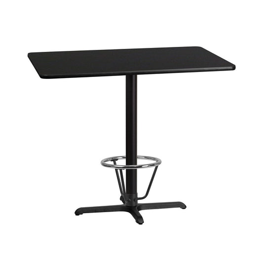 30'' x 48'' Rectangular Black Laminate Table Top with 23.5'' x 29.5'' Bar Height Table Base and Foot Ring