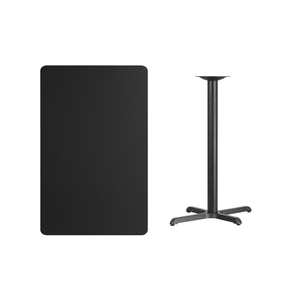 30'' x 48'' Rectangular Black Laminate Table Top with 23.5'' x 29.5'' Bar Height Table Base