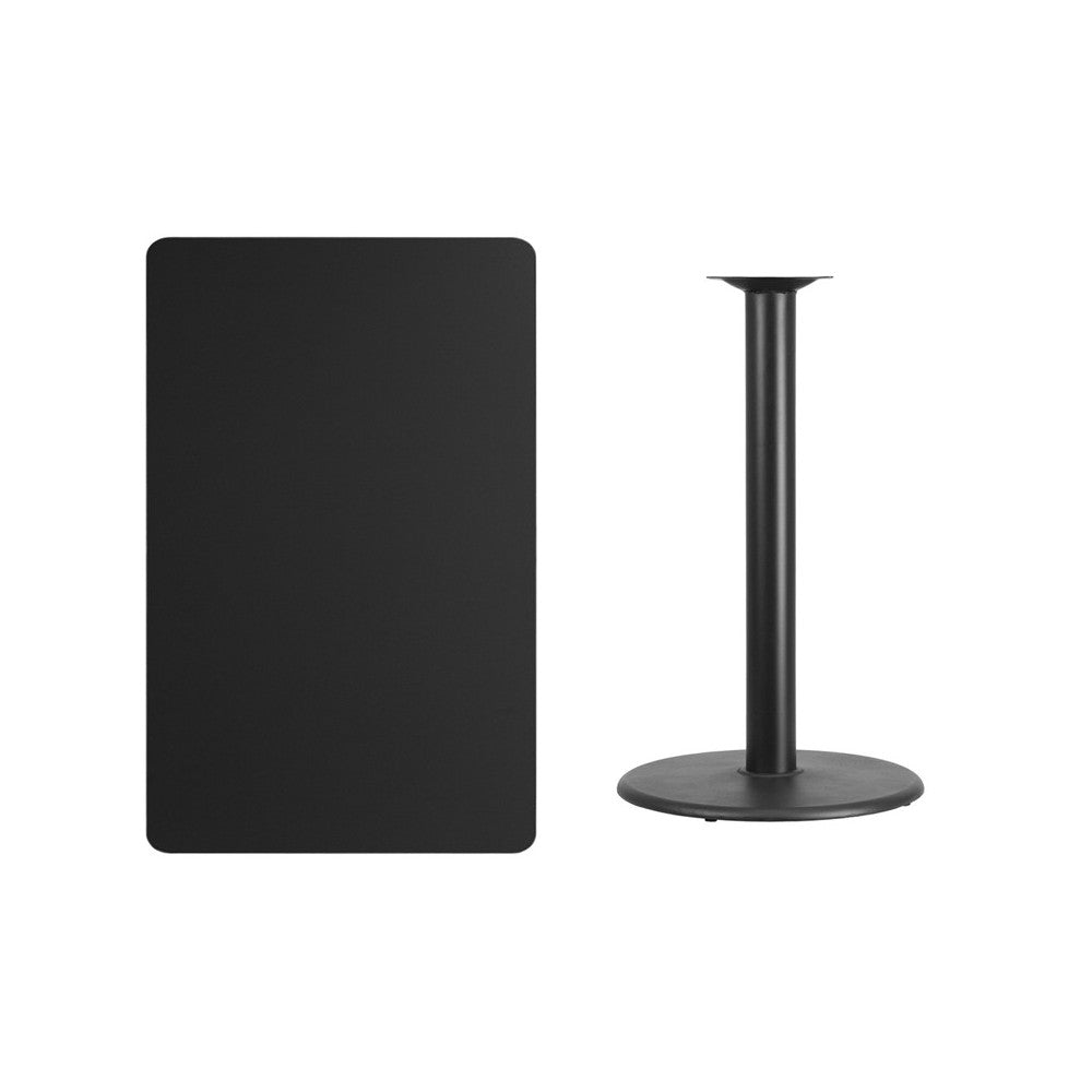 30'' x 48'' Rectangular Black Laminate Table Top with 24'' Round Bar Height Table Base