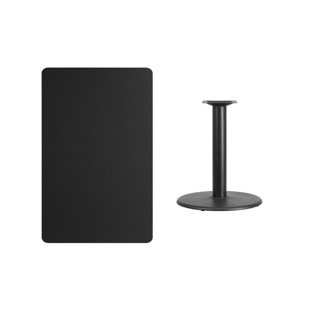 30'' x 48'' Rectangular Black Laminate Table Top with 24'' Round Table Height Base