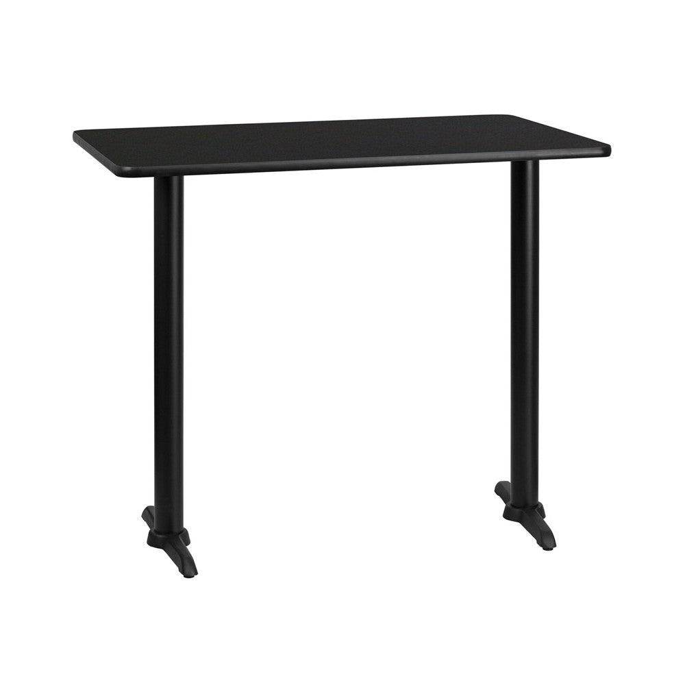 30'' x 48'' Rectangular Black Laminate Table Top with 5'' x 22'' Bar Height Table Bases