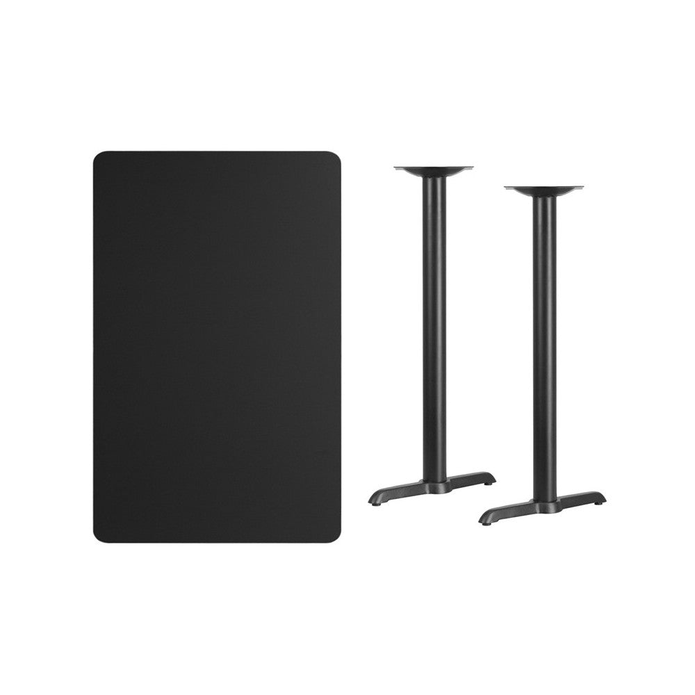 30'' x 48'' Rectangular Black Laminate Table Top with 5'' x 22'' Bar Height Table Bases