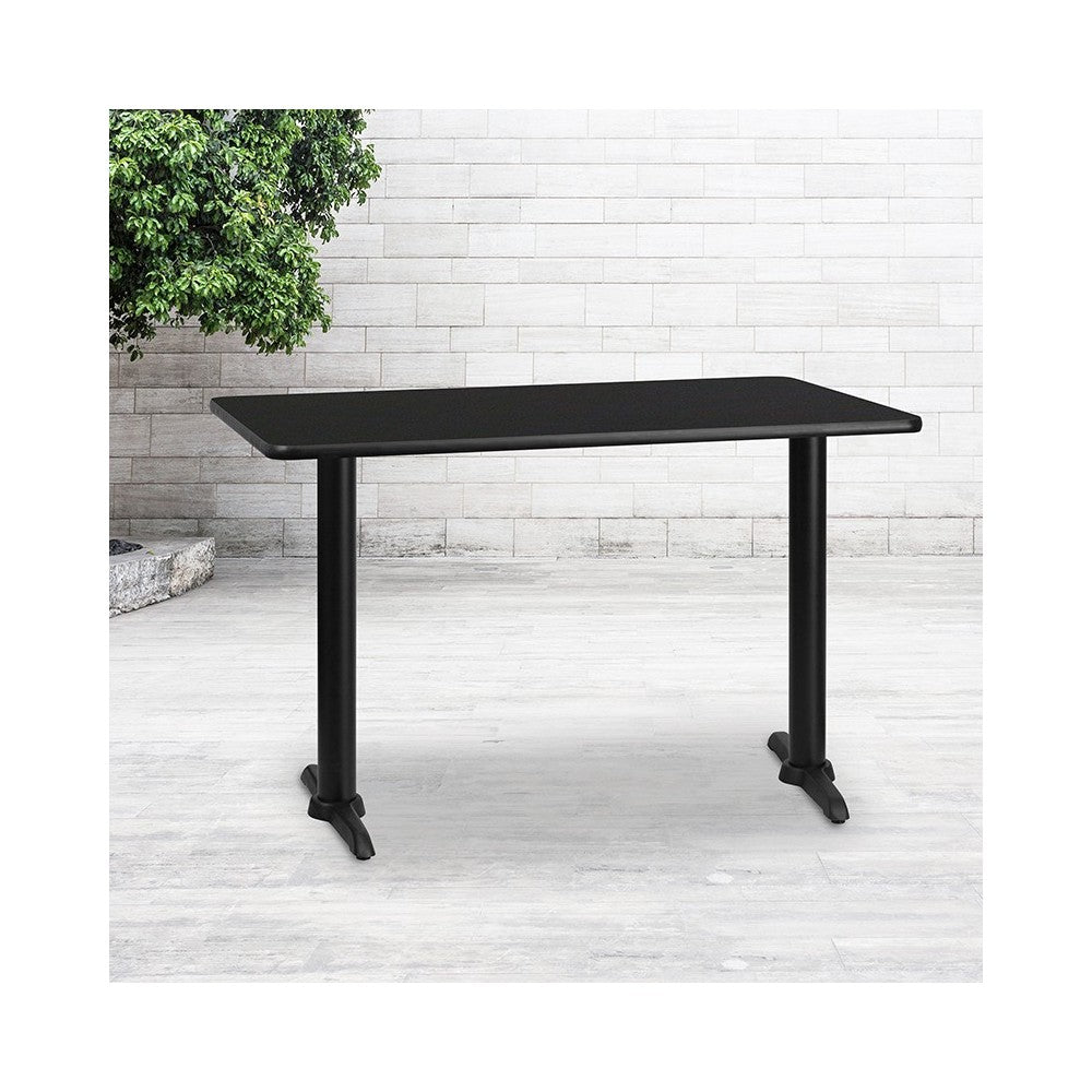 30'' x 48'' Rectangular Black Laminate Table Top with 5'' x 22'' Table Height Bases